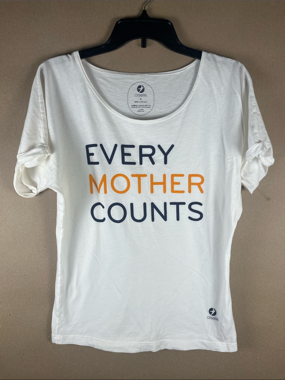 Oiselle Every Mother Counts Graphic Tee S White Scoop Neck Made in USA NWOT